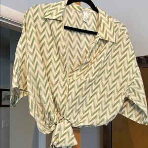 H&M Green and White Chevron Blouse